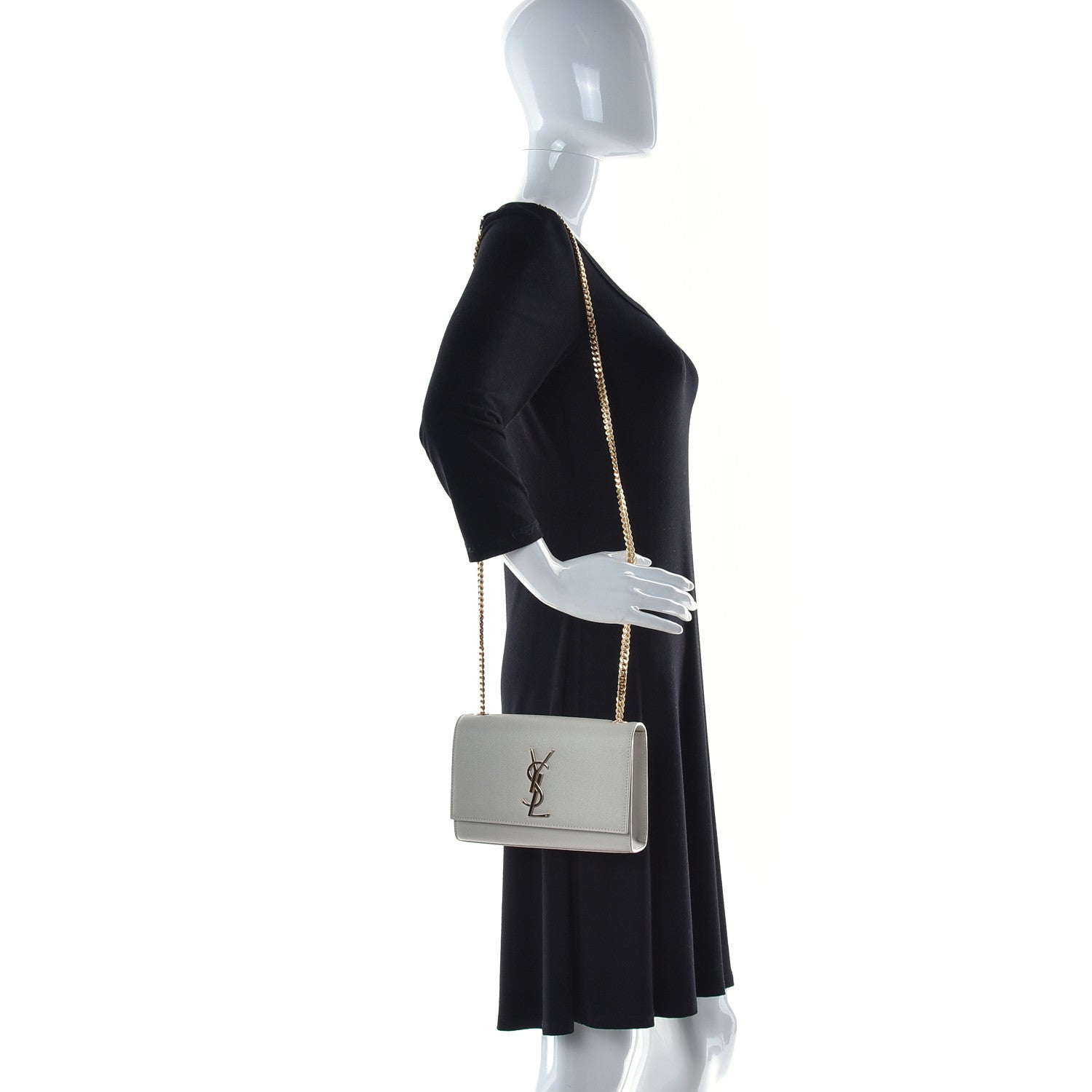 Saint Laurent Grain De Poudre Small Monogram Kate Satchel Icy White 2 of 27