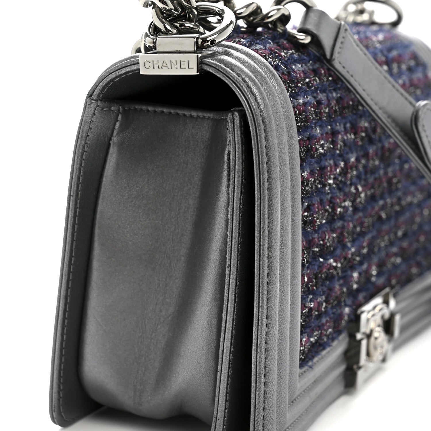 Chanel Tweed Metallic Lambskin Medium Boy Flap Silver 14 of 14