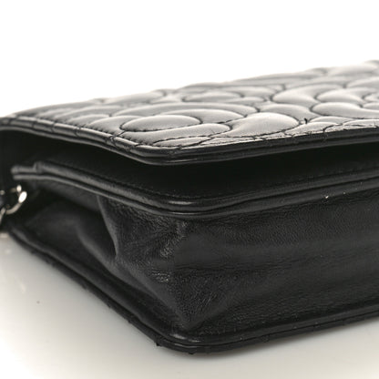 Chanel Lambskin Camellia Quilted Wallet On Chain WOC Black 9 of 11