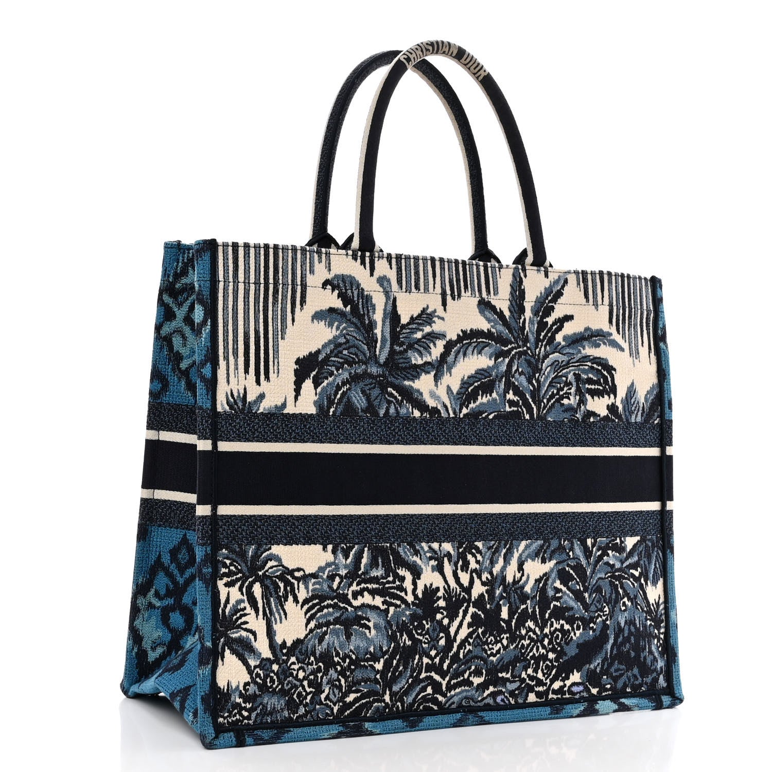 Christian Dior Canvas Embroidered Large Palm Tree Toile De Jouy Book Tote Blue Multicolor 3 of 10