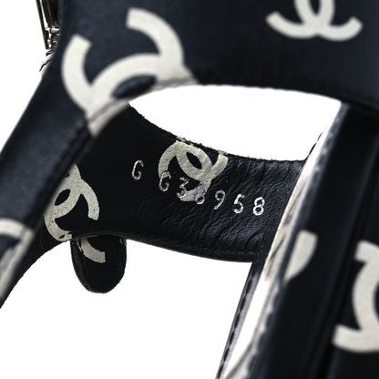 Chanel Printed Lambskin Coco Beach Platform Sandals 39 Black White 10 of 13
