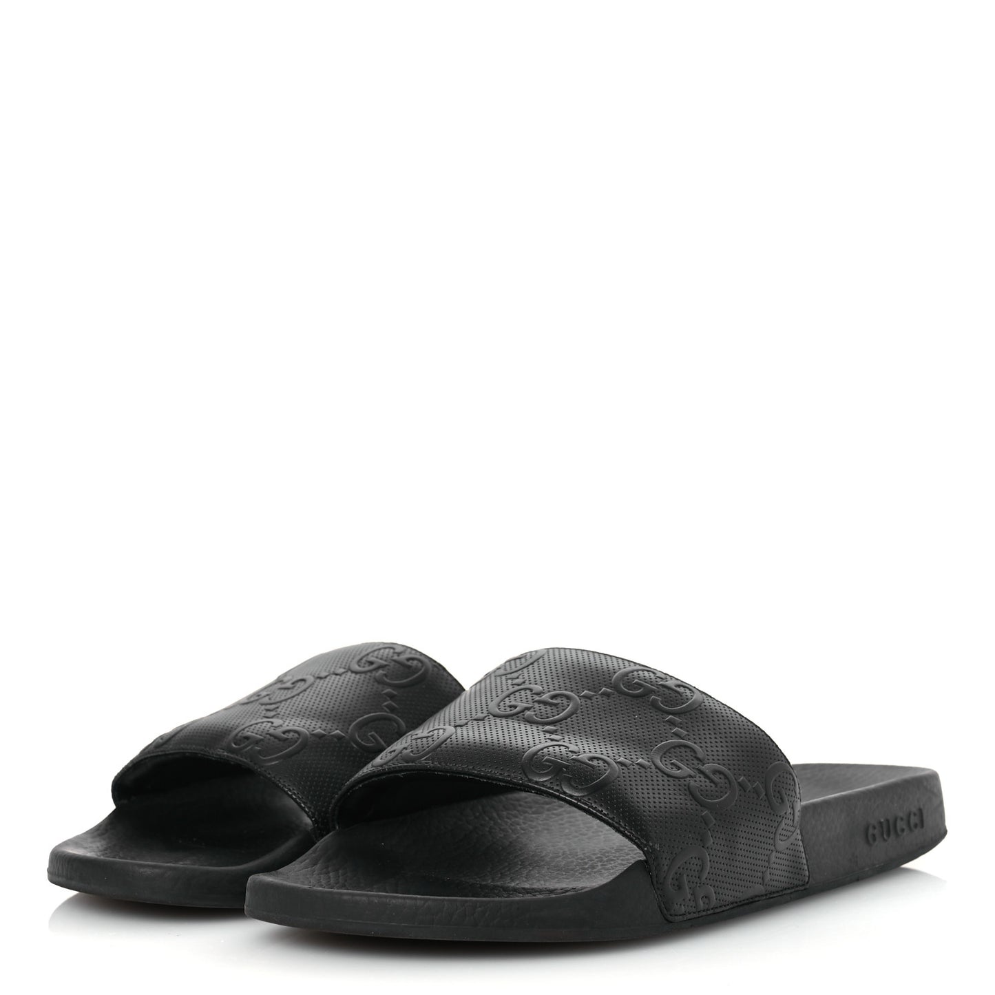 Rubber GG Monogram Mens Slide Sandals 11 Black