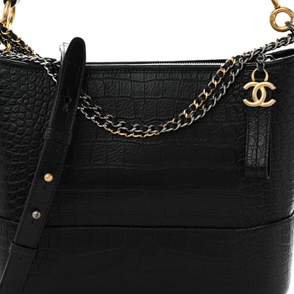 Chanel Crocodile Embossed Calfskin Medium Gabrielle Cocodile Hobo Black 8 of 11