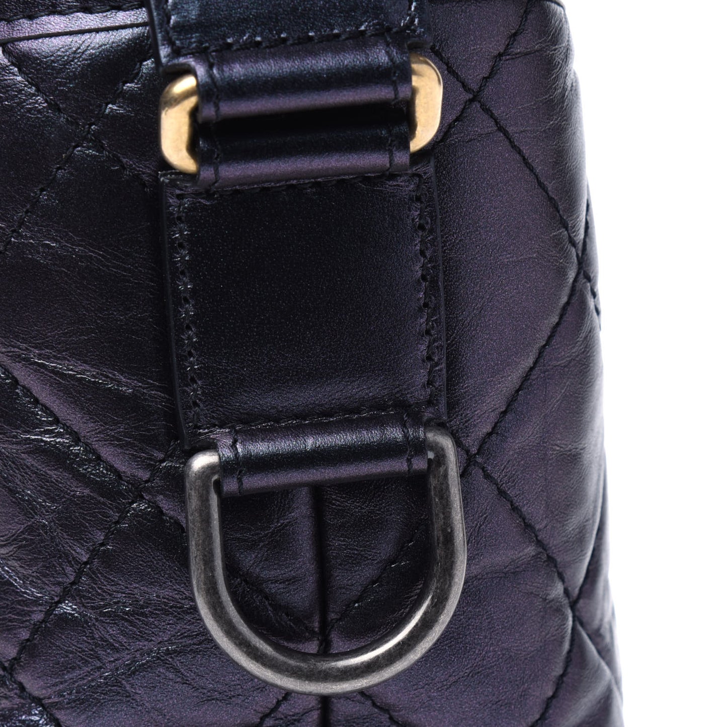 Iridescent Aged Calfskin Quilted Medium Gabrielle Hobo Black