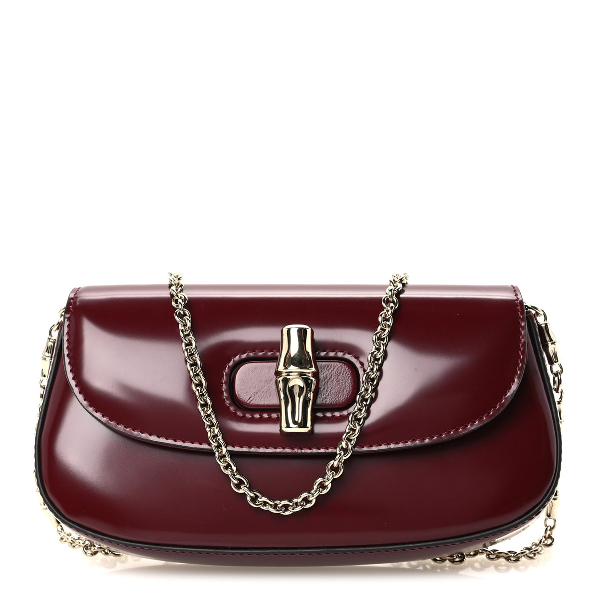 Shiny Calfskin Small Bamboo Night Bag Rosso Ancora
