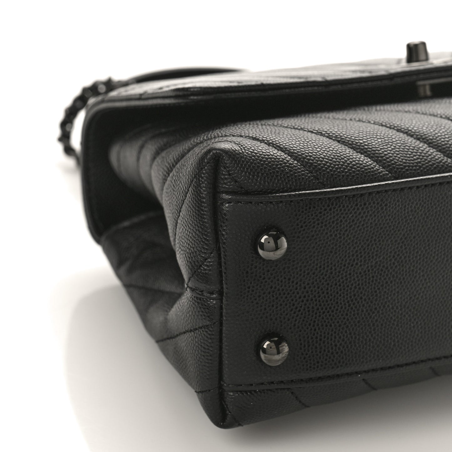 Caviar Chevron Quilted Mini Coco Handle Flap So Black