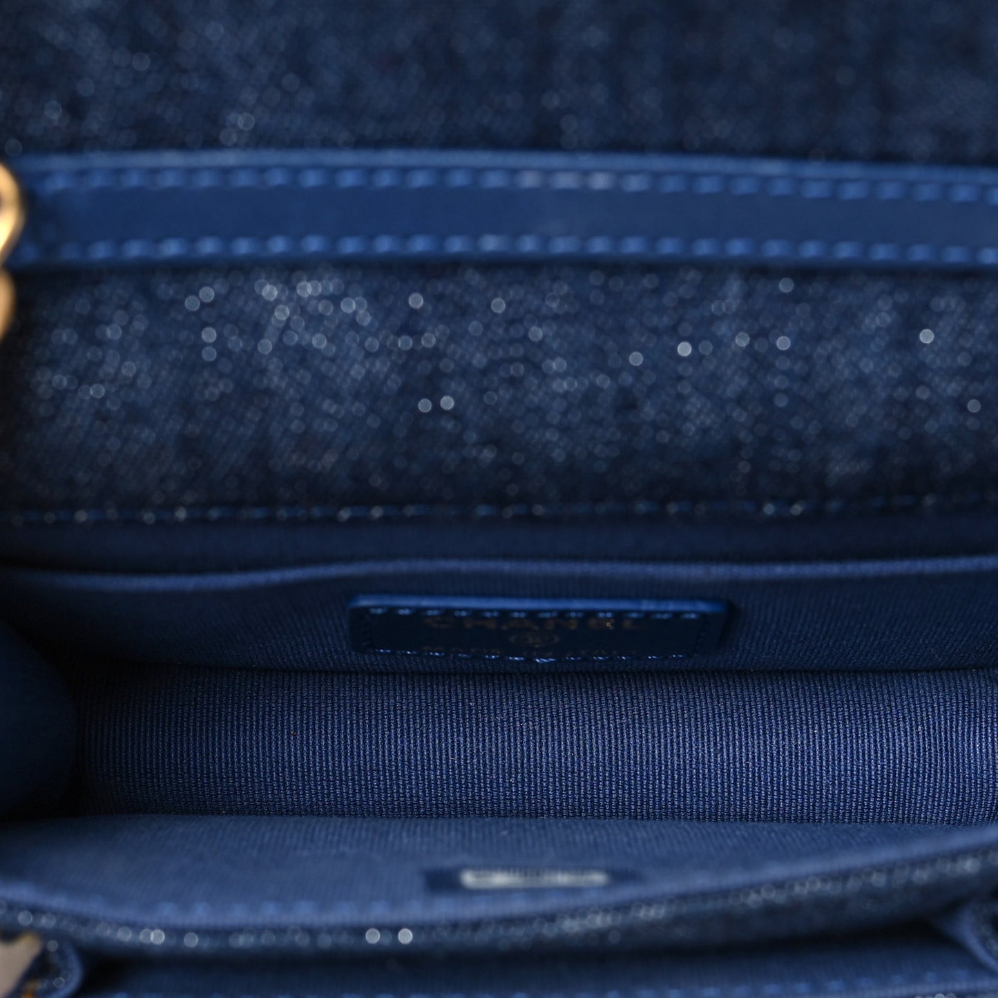 Denim Quilted Double You Card Holder On Chain Blue