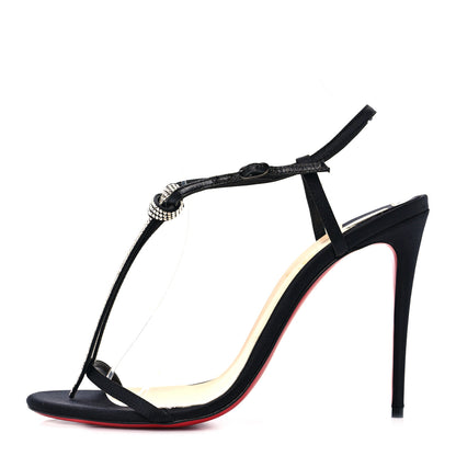 Christian Louboutin Satin Crepe Strass T Cab 100 T-Strap Sandals 39 Black 1 of 9