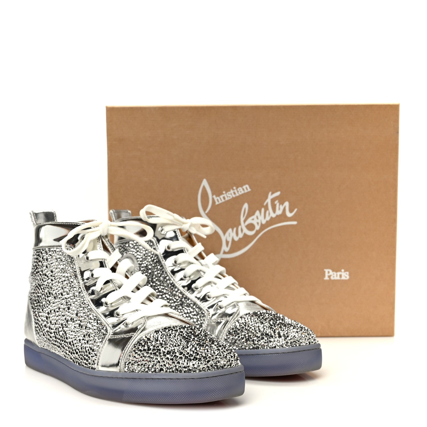 Christian Louboutin Laminated Nappa Frozen Strass Mens Louis Orlato Flat Sneakers 45.5 Silver 11 of 11