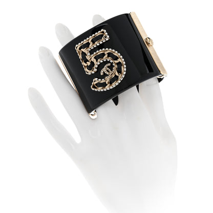 Chanel Resin Crystal Lambskin CC No 5 Cuff Black 2 of 5