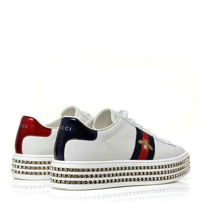 Gucci Calfskin Crystal Web Bee Embroidered Womens Ace Platform Sneakers 38.5 White 4 of 8