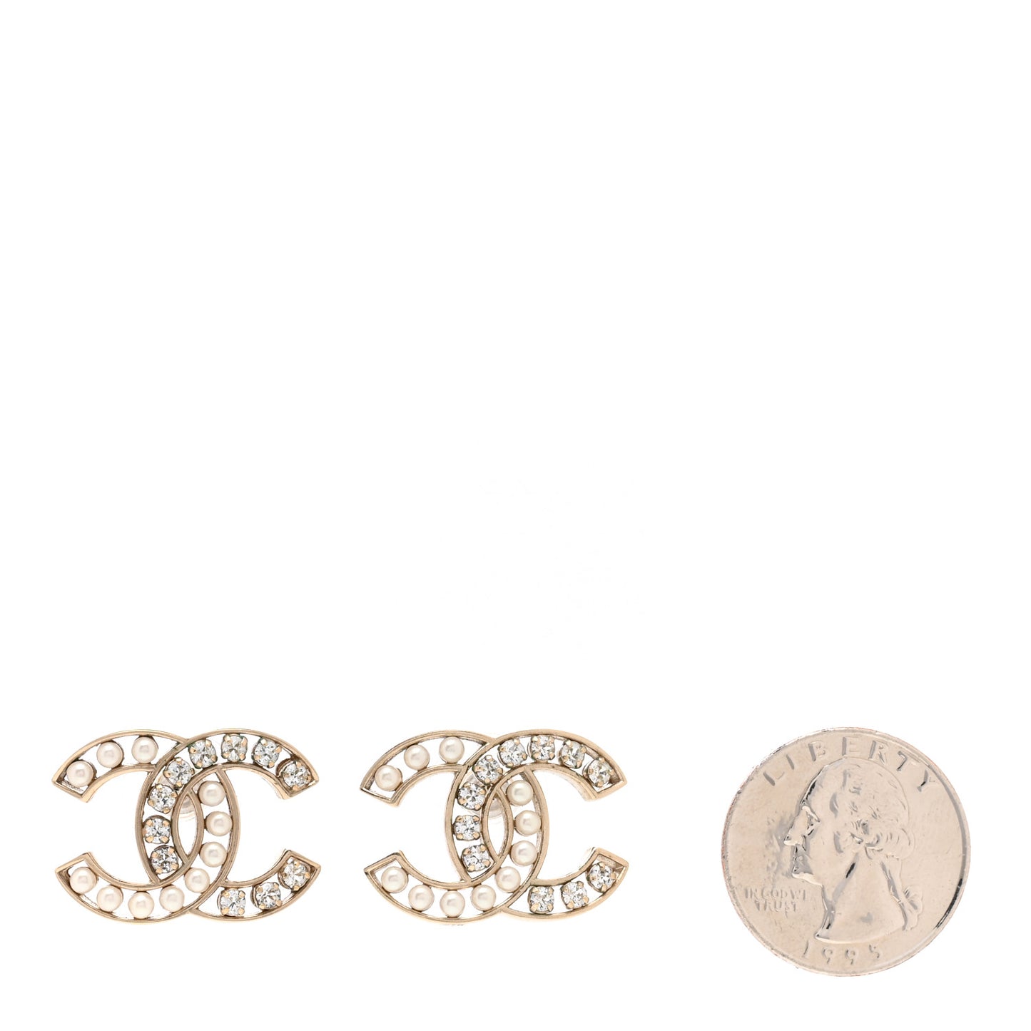 Crystal Pearl CC Earrings Gold