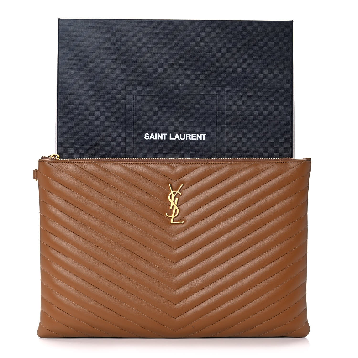 Saint Laurent Calfskin Matelasse Chevron Monogram Document Holder Naturel Dark 14 of 14
