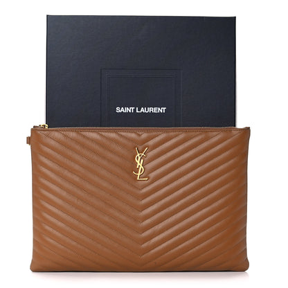 Saint Laurent Calfskin Matelasse Chevron Monogram Document Holder Naturel Dark 14 of 14