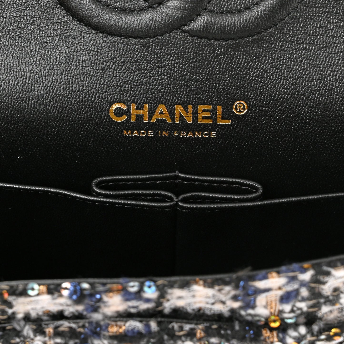 Glittered Tweed Quilted Medium Double Flap Navy Blue