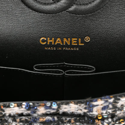 Chanel Glittered Tweed Quilted Medium Double Flap Navy Blue 6 of 12