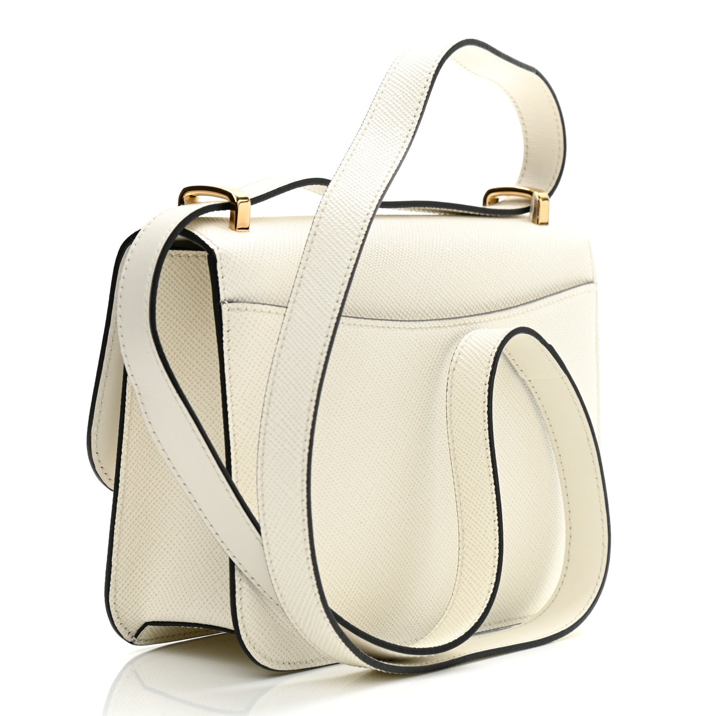 Saffiano Cuir Triangle Embleme Flap Shoulder Bag White