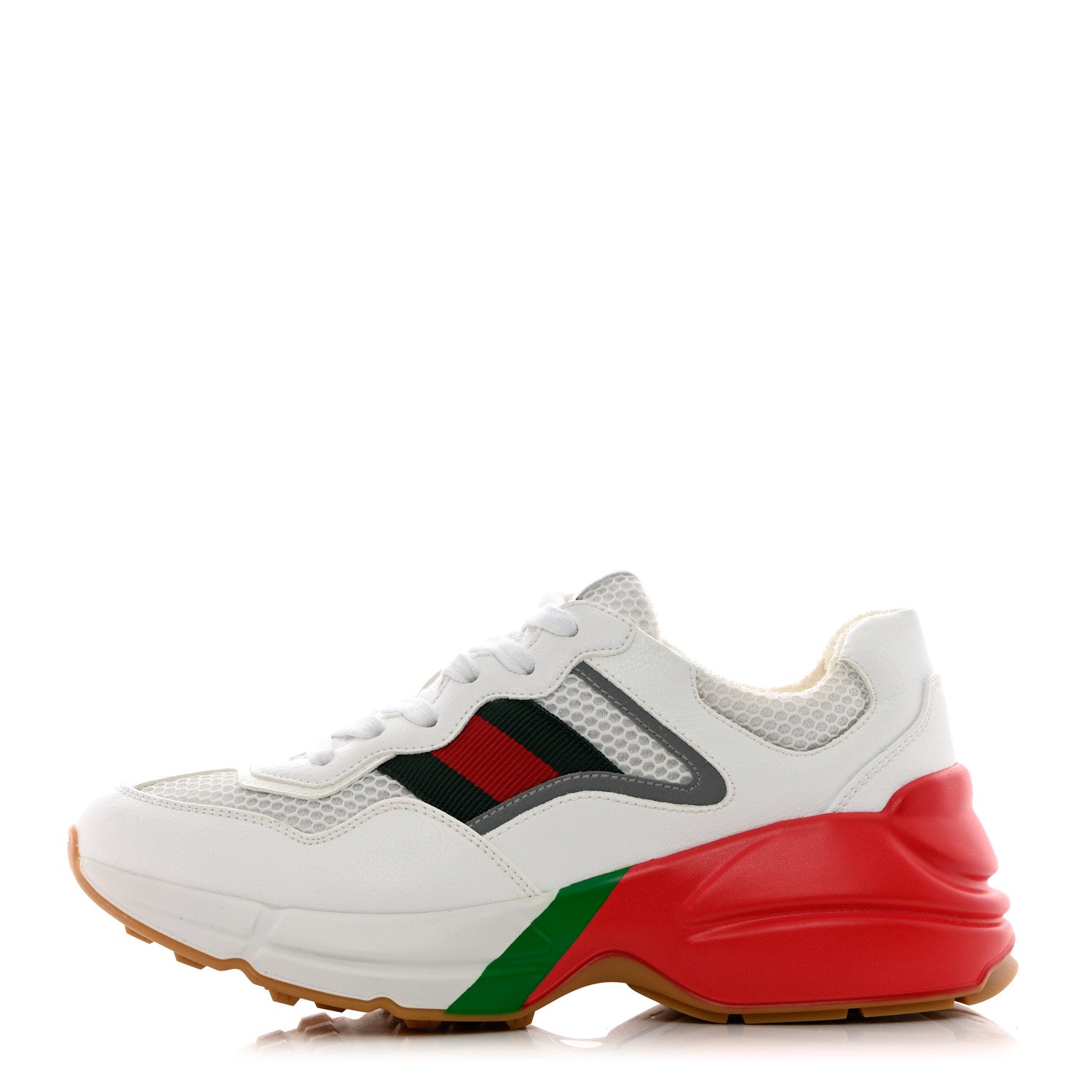 Gucci Lavaredo Eco Fabric Mesh Web Womens Rhyton Reflective Sneakers 36 Great White Green Red Silver 1 of 12