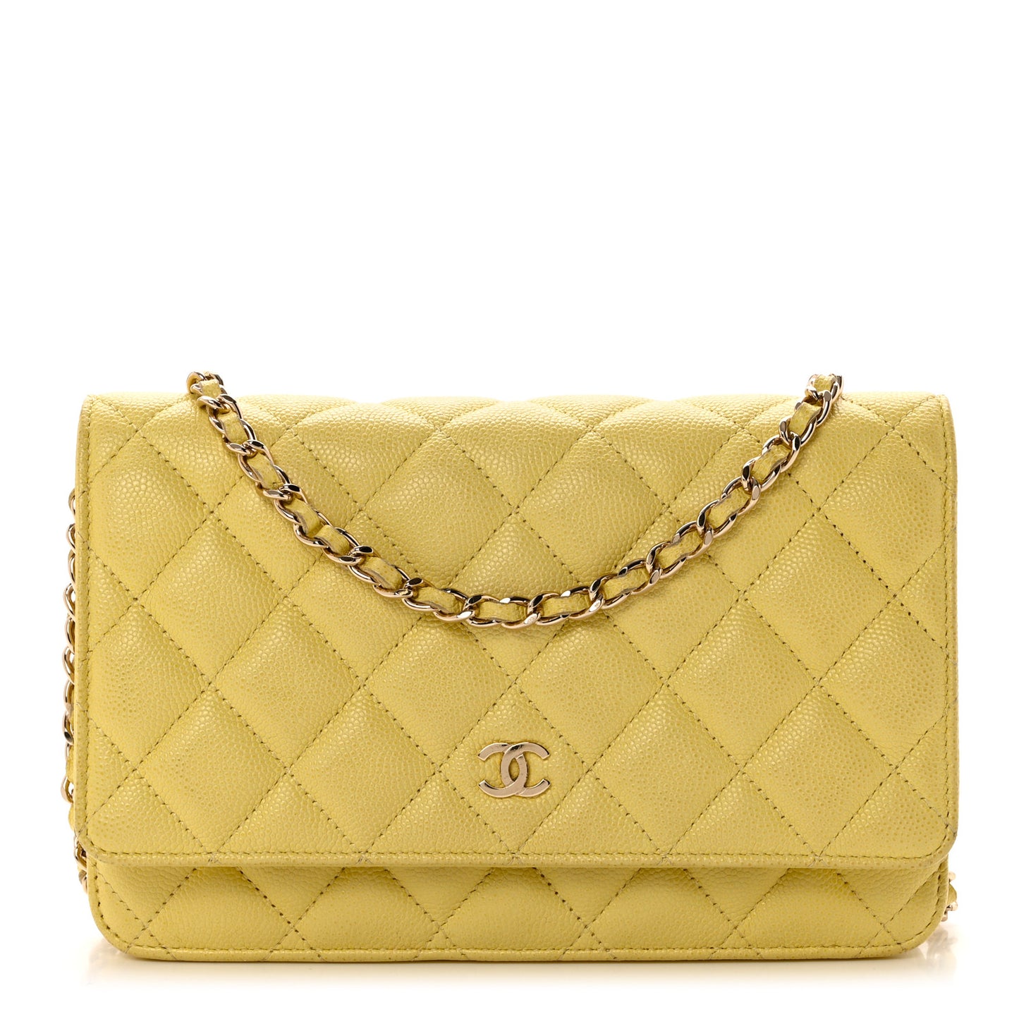 Caviar Quilted Wallet on Chain WOC Light Yellow