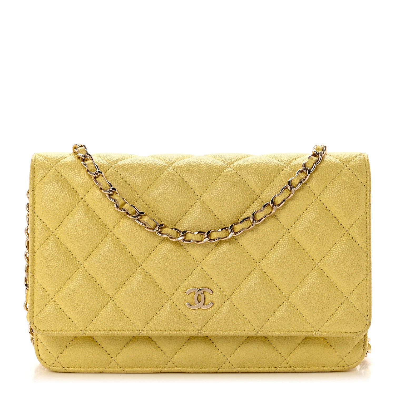 Chanel Caviar Quilted Wallet on Chain WOC Light Yellow 1 of 10
