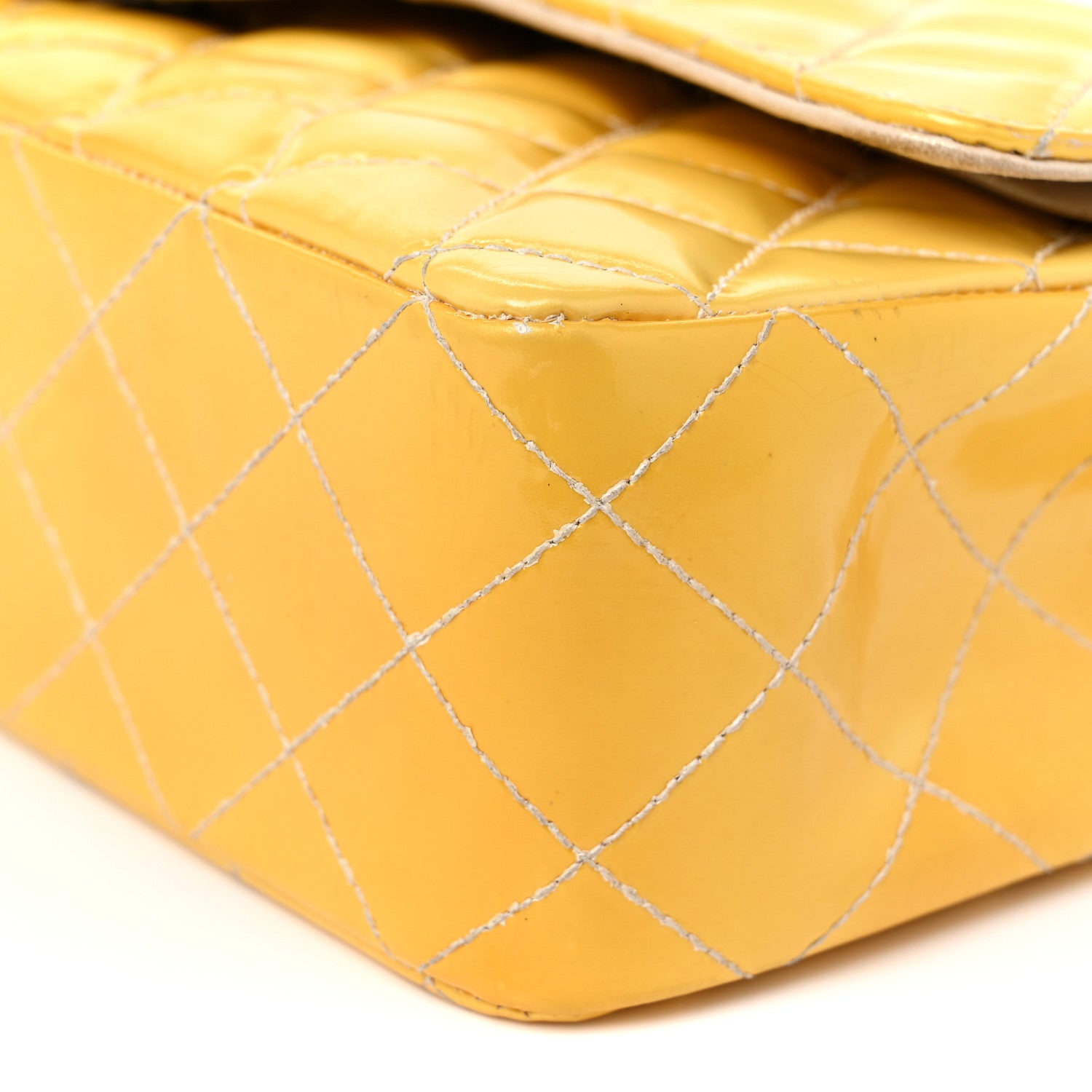 Chanel Patent Quilted Medium Double Flap Yellow 10 of 21