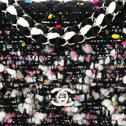 Chanel Tweed Quilted Medium Double Flap Black White Yellow Pink 7 of 10
