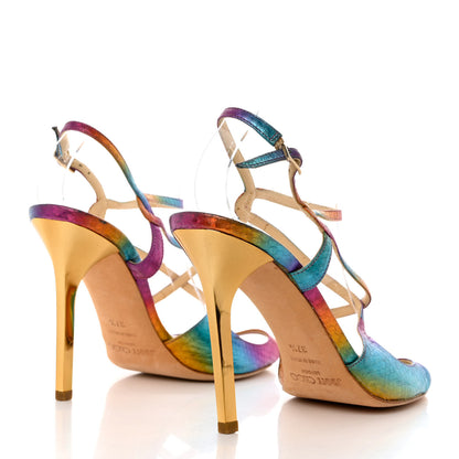 Jimmy Choo Calfskin Python Embossed Ankle Strap Sandals 37.5 Multicolor 4 of 12