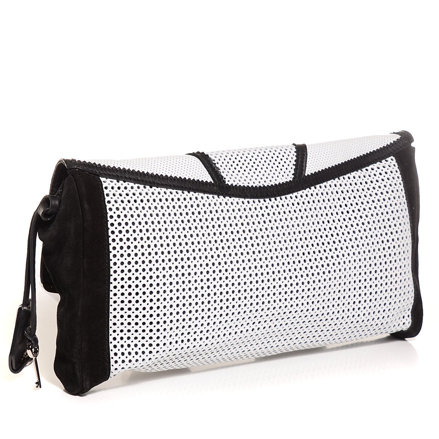 Jimmy Choo Perforated Leather Ally Mixed Media Patchwork Clutch Black White 3 of 7