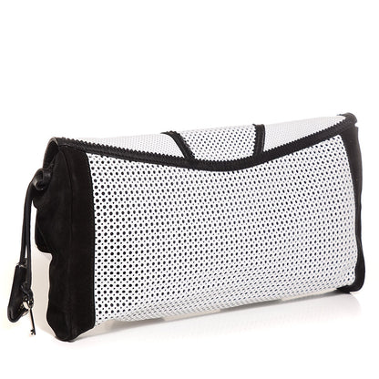 Jimmy Choo Perforated Leather Ally Mixed Media Patchwork Clutch Black White 3 of 7