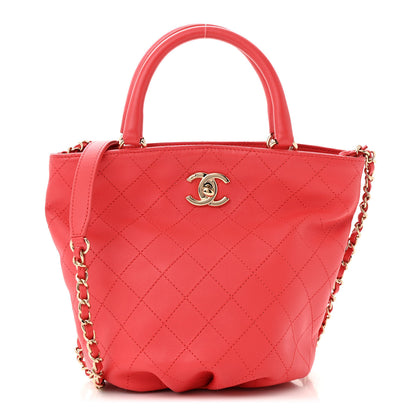 Chanel Calfskin Stitched Chain Bucket Bag Coral 1 of 11