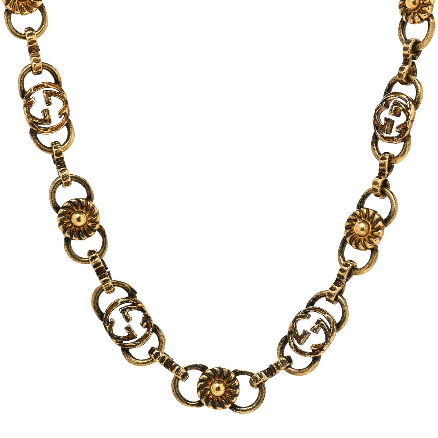 Metal GG Flower Chain Necklace Aged Gold