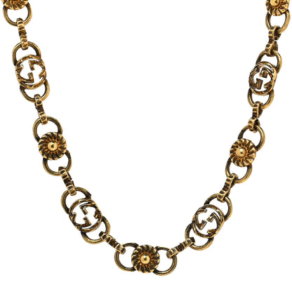 Gucci Metal GG Flower Chain Necklace Aged Gold 1 of 5