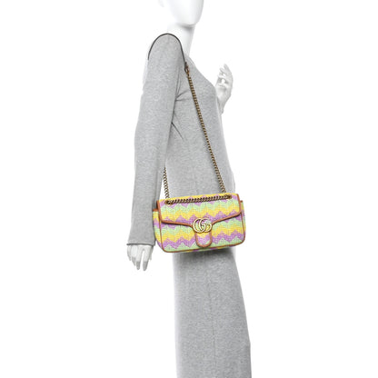Gucci Calfskin Raffia Woven Small GG Marmont Shoulder Bag Multicolor 2 of 10
