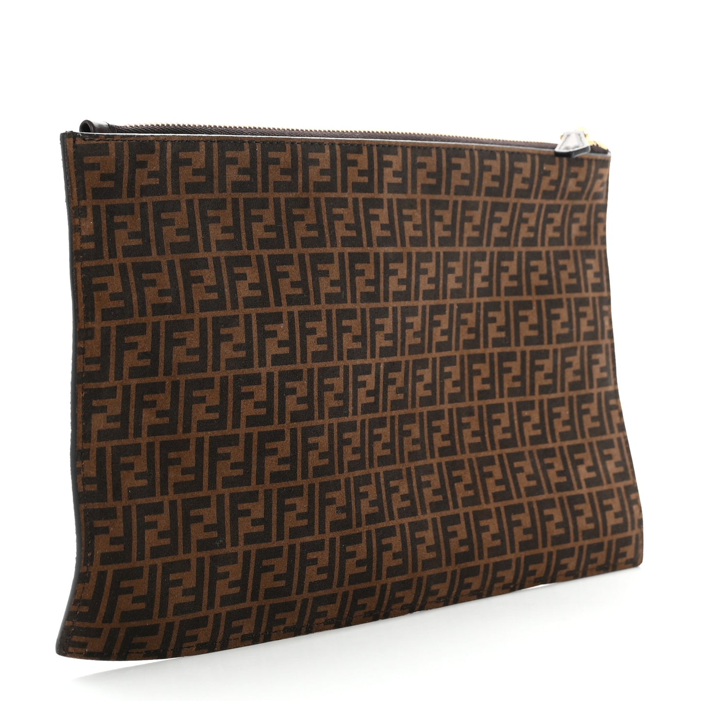 Suede Vitello King Micro FF Medium Flat Pouch Sigaro Marrone Ebano