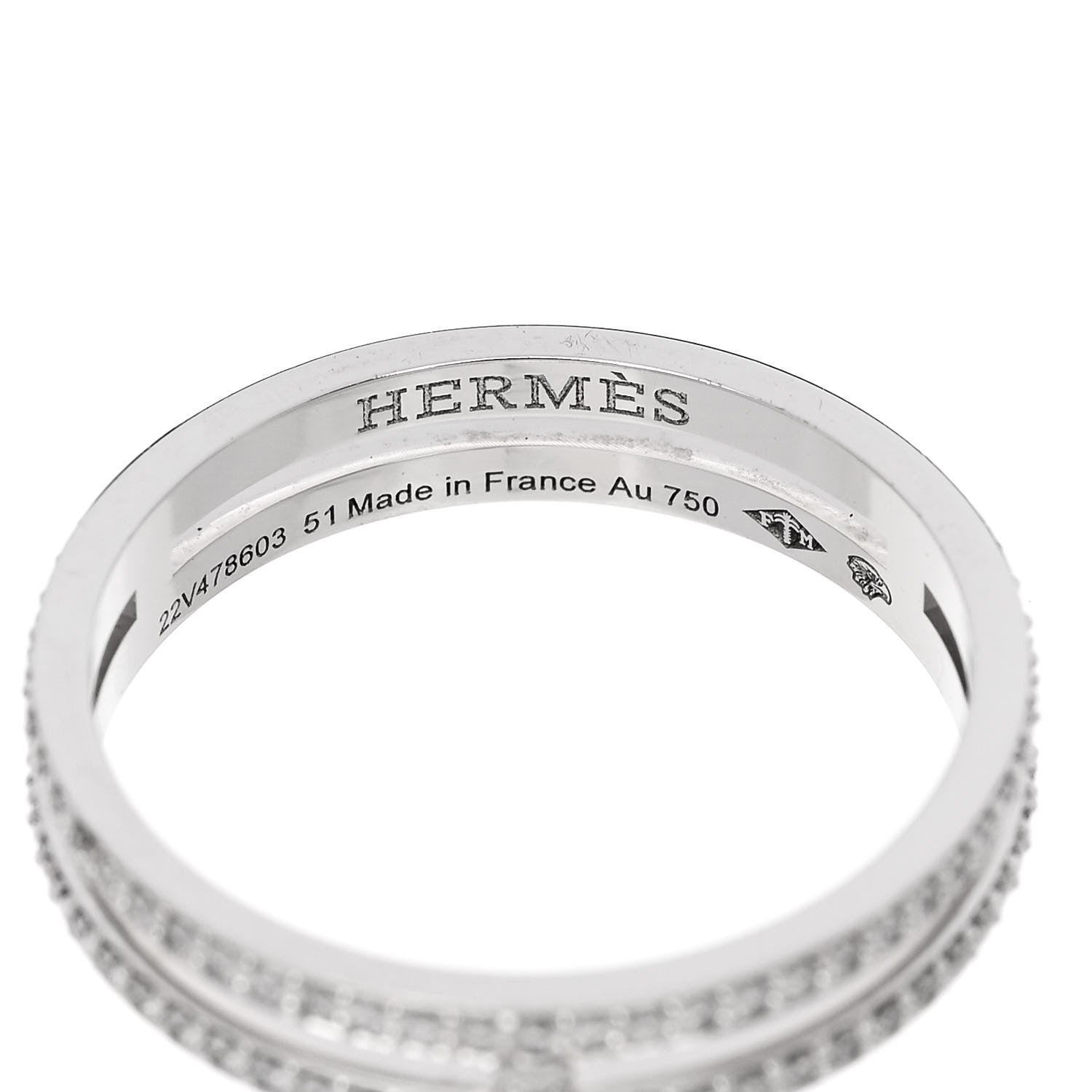 Hermes 18K White Gold Diamond Ariane Wedding Band Ring 51 5.75 4 of 5
