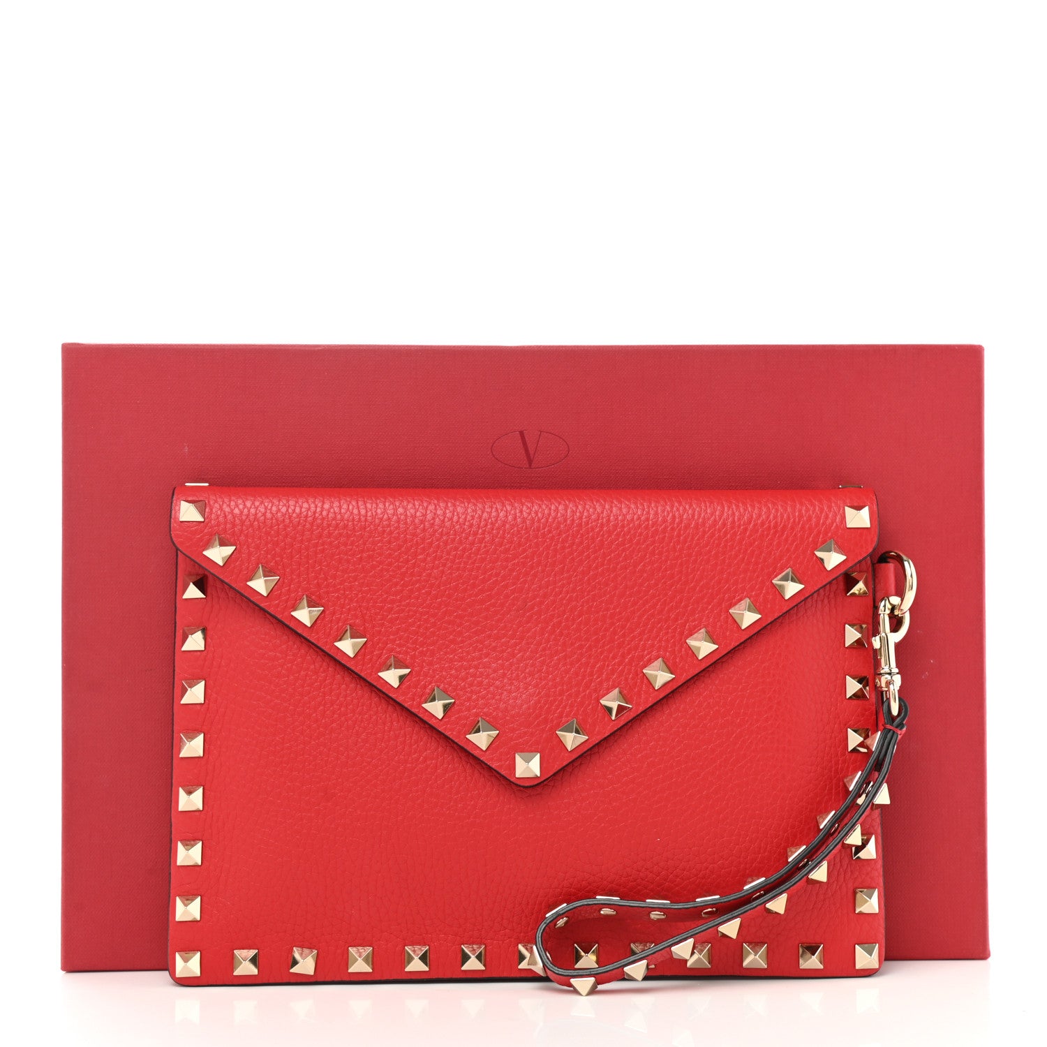 Valentino Garavani Pebbled Calfskin Medium Rockstud Envelope Flat Wristlet Pouch Rouge Pur 7 of 7
