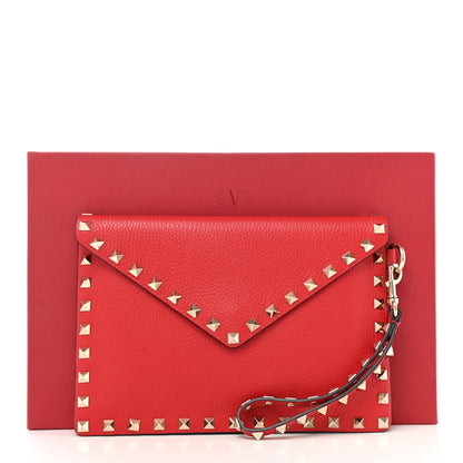 Valentino Garavani Pebbled Calfskin Medium Rockstud Envelope Flat Wristlet Pouch Rouge Pur 7 of 7