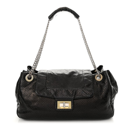 Chanel Calfskin Perforated Large Drill Accordion Flap Black 1 of 10