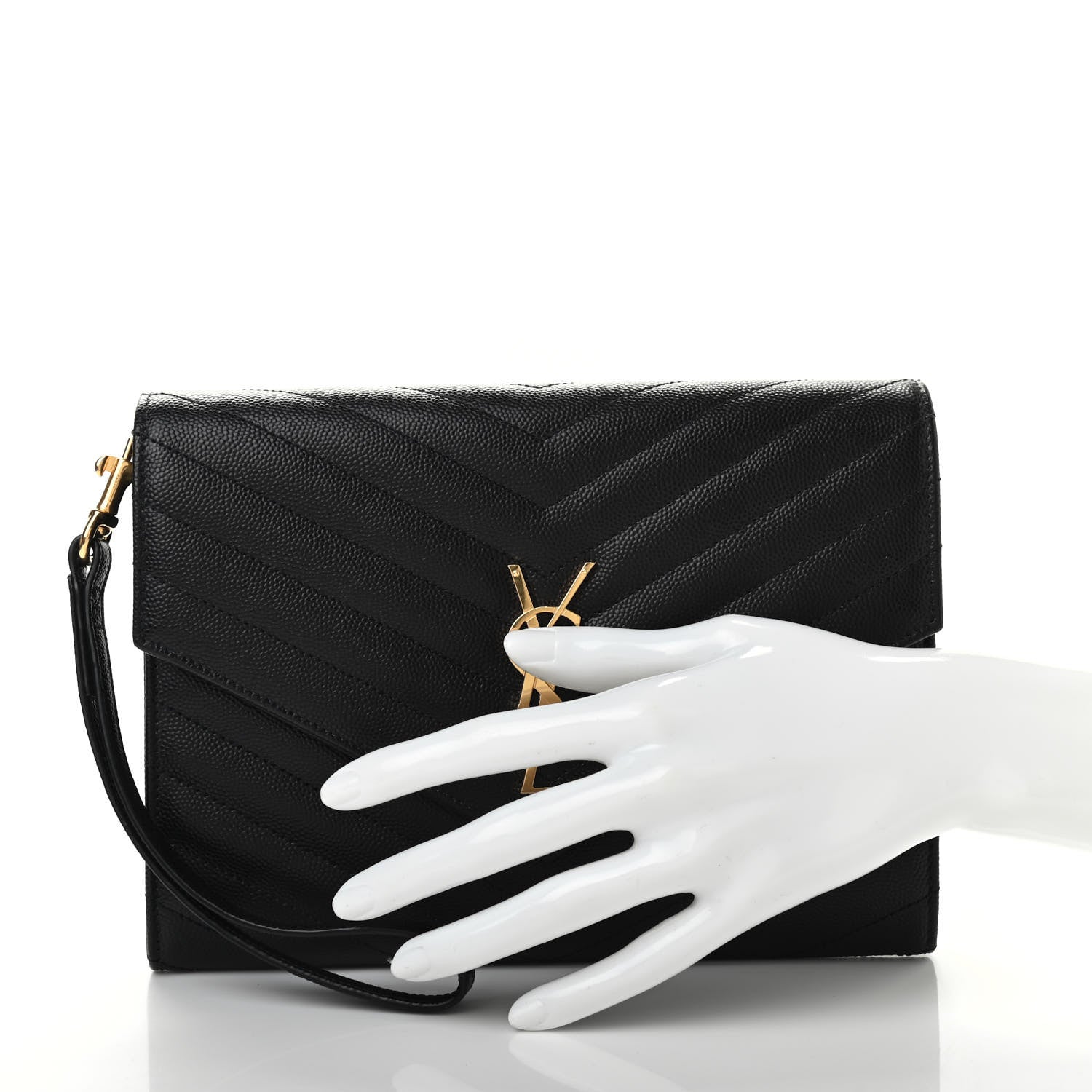 Saint Laurent Grain De Poudre Matelasse Chevron Monogram Envelope Clutch Black 2 of 7