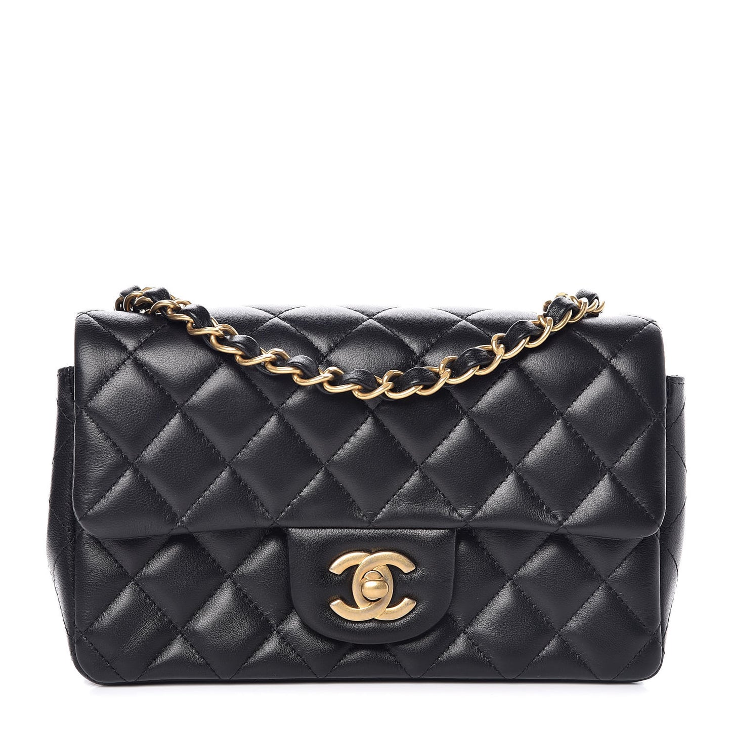 Lambskin Quilted Mini Rectangular Flap Black