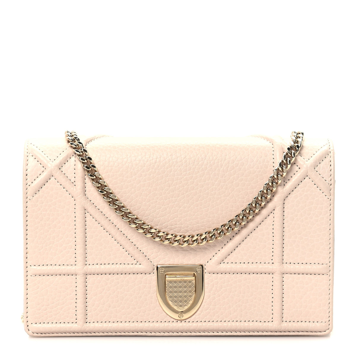 Grained Calfskin Diorama Wallet on Chain Pouch Rose Poudre
