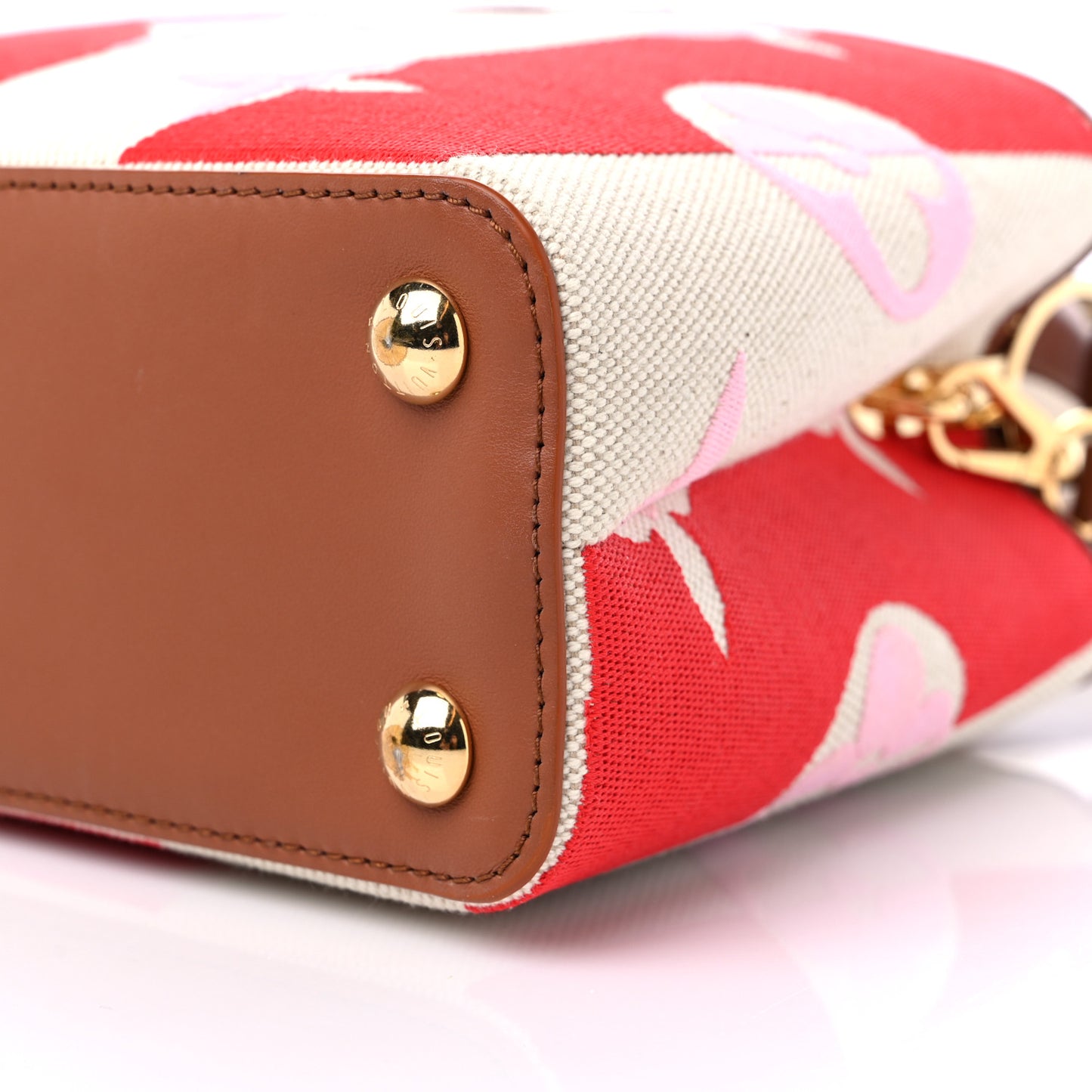 Canvas Calfskin Embroidered Braided Monogram Capucines BB Red