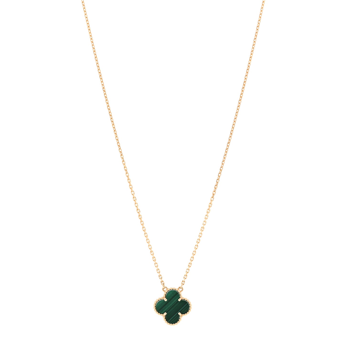 18K Yellow Gold Malachite Vintage Alhambra Pendant Necklace