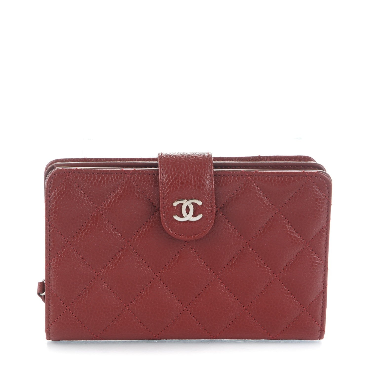 Chanel Caviar Quilted Zipped Pocket Wallet Dark Red 1 of 8