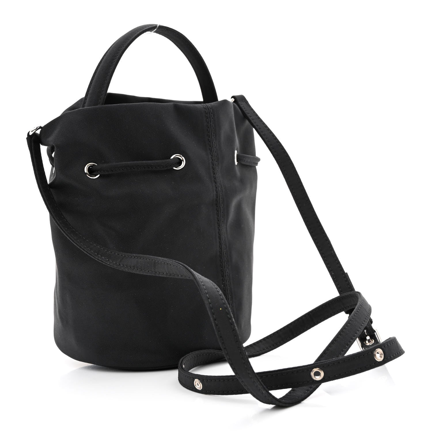 Balenciaga Recycled Sport Nylon Logo Embroidered Wheel Drawstring Bucket Bag Black 3 of 10