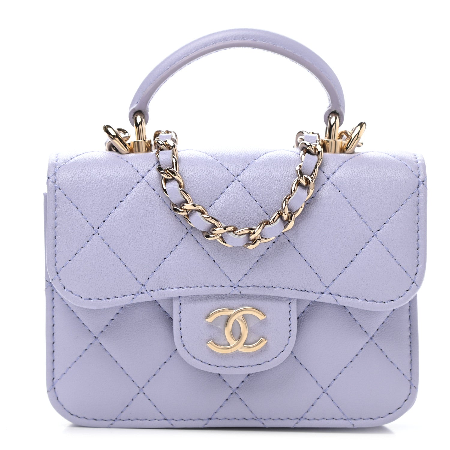 Chanel Lambskin Quilted Top Handle Flap Coin Purse With Chain Light Purple 1 of 11