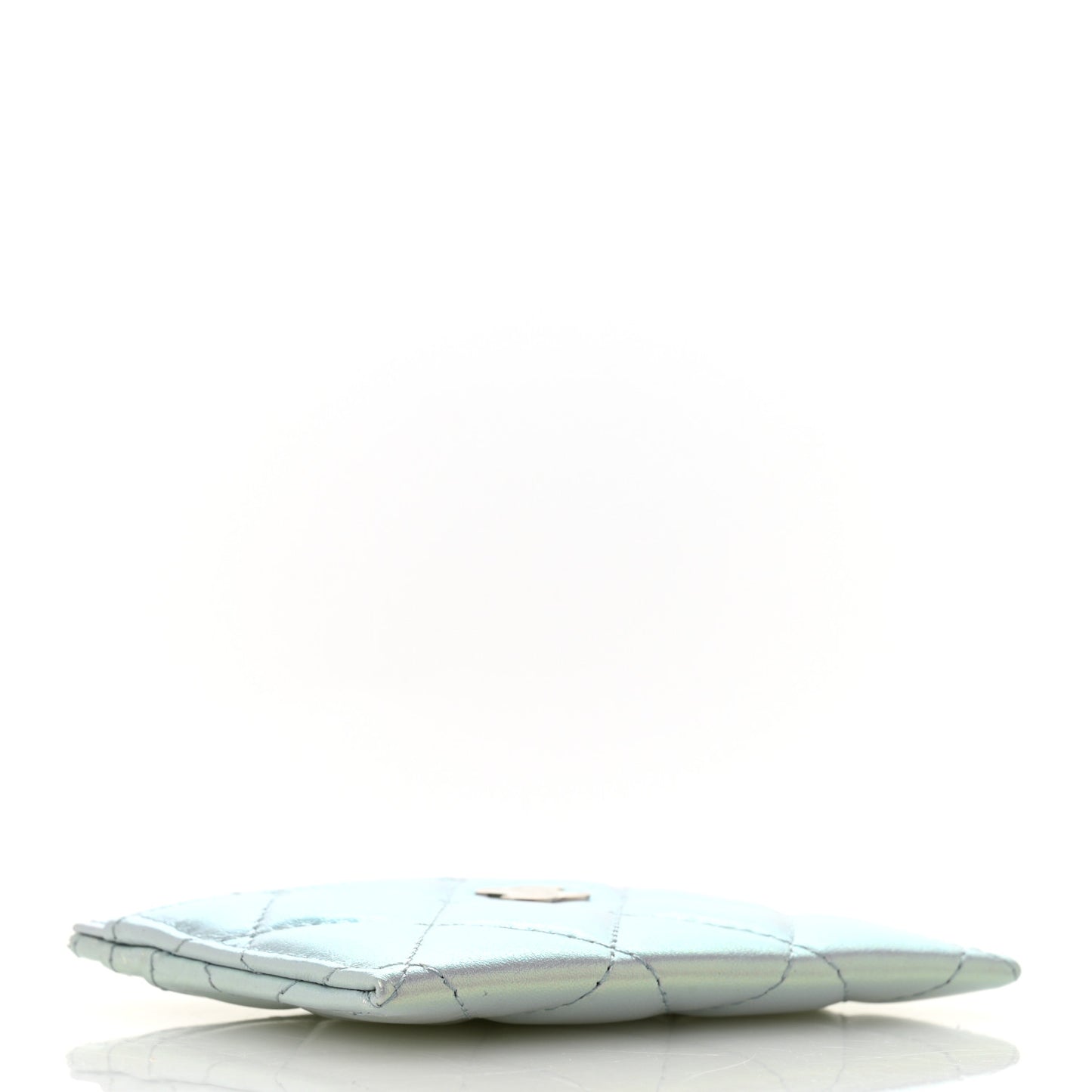 Iridescent Lambskin Quilted Card Holder Light Blue