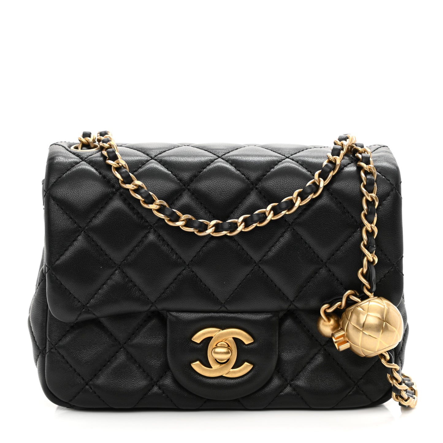Lambskin Quilted Mini Pearl Crush Flap Black