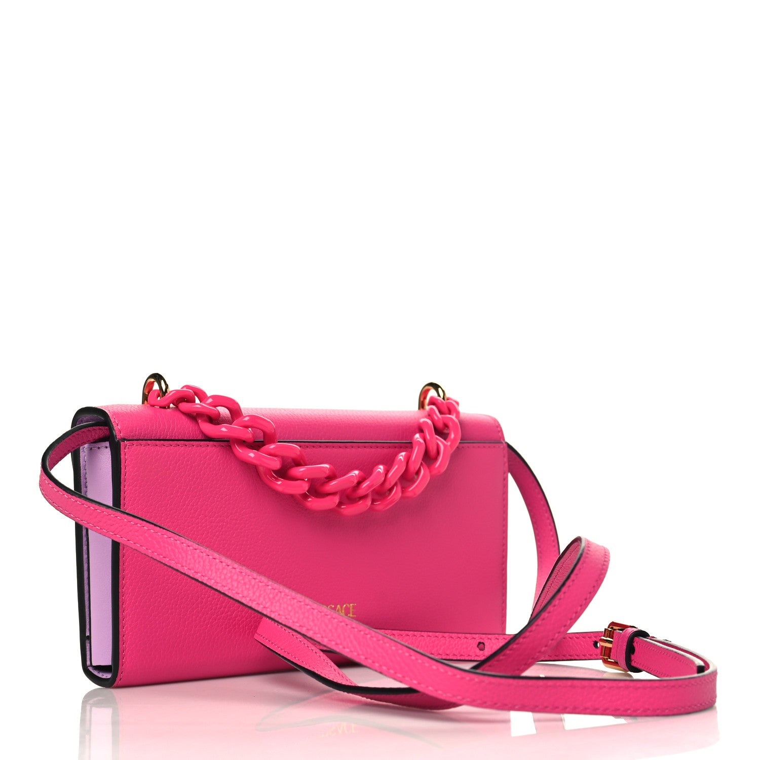 Versace Grained Calfskin La Medusa Wallet On Chain Fuchsia Pink Lilac 3 of 8