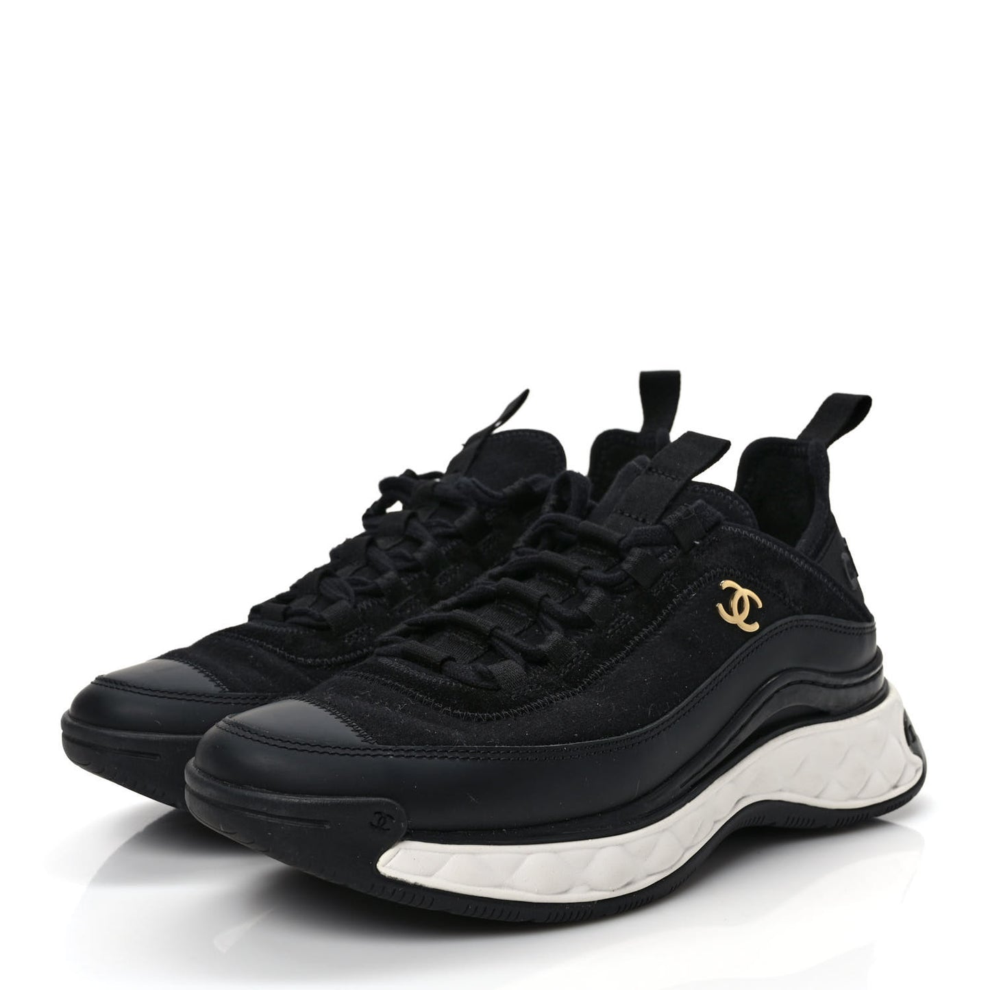 Velvet Calfskin Mixed Fibers CC Sneakers 37.5 Black